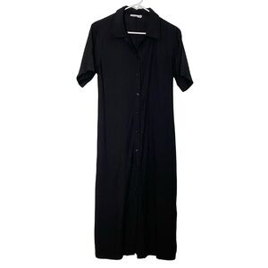 Mod Ref Button Down Midi Dress Womens Size Medium Black Short Sleeve Tie Back
